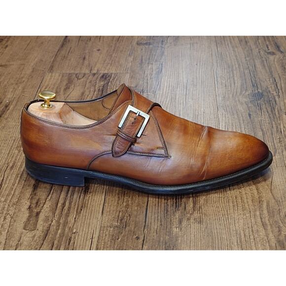 Magnanni Men’s Monk Strap 13M Tan Brown Burnished Leather Dress Shoes main image 10